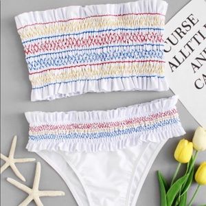 White and colored strips bikini swimsuit. Sz M